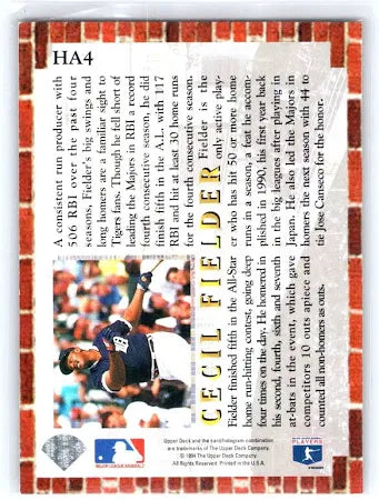 1994 Upper Deck Collectors Choice Cecil Fielder Baseball Card #HA4