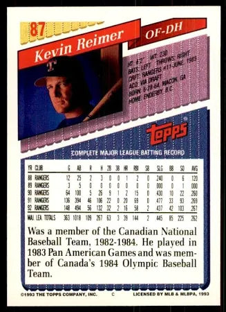 1993 Topps Kevin Reimer Baseball Card #87