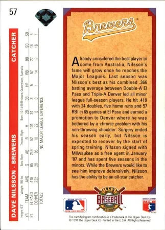 1992 Upper Deck Dave Nilsson Baseball Card #57