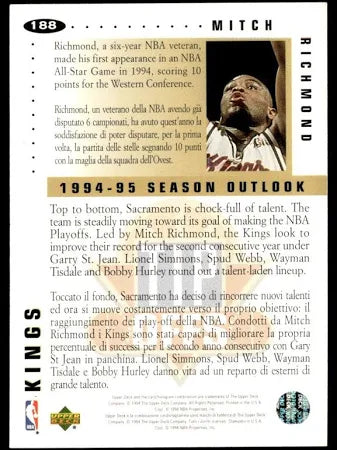 1994 Upper Deck Collectors Choice Tip Offs Mitch Richmond Basketball Card #188