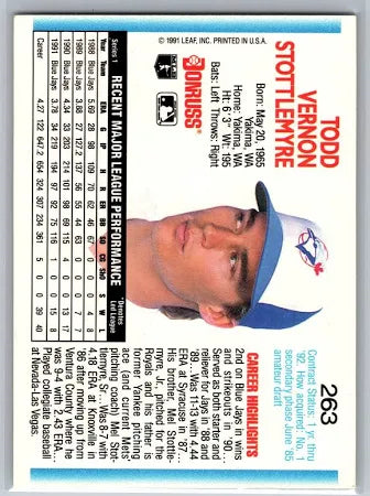 1992 Donruss Todd Vernon Stottlemyre Baseball Card #263