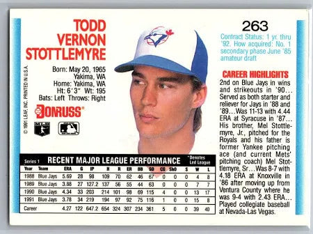 1992 Donruss Todd Vernon Stottlemyre Baseball Card #263