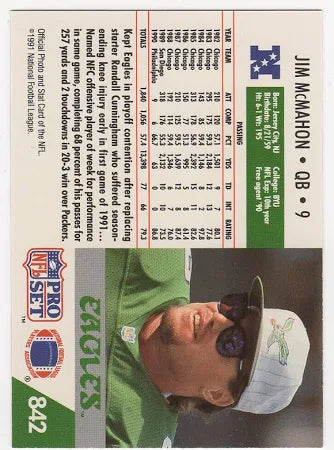1991 NFL Pro Set Jim McMahon Football Card #842