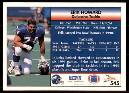 1992 Pacific Erik Howard Football Card #545