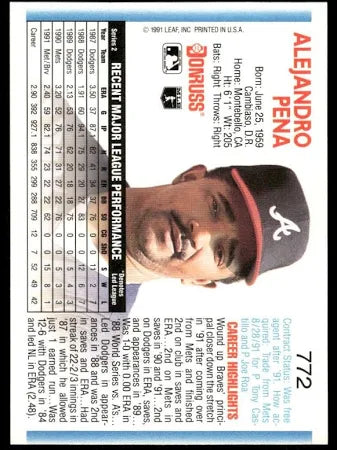 1992 Donruss Alejandro Pena Baseball Card #772