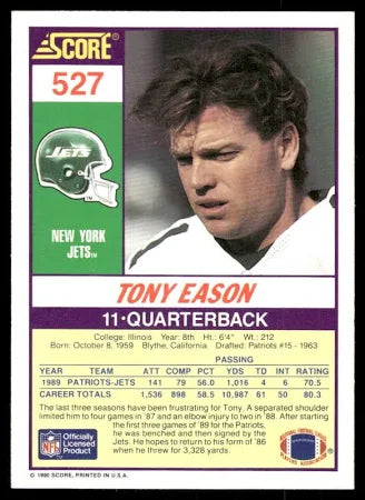 1990 Score Tony Eason Football Card #527