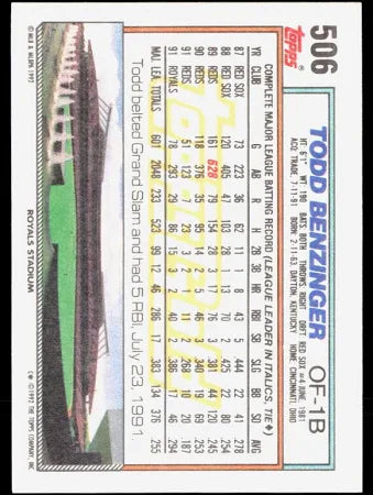 1992 Topps Todd Benzinger Baseball Card #506