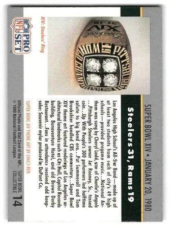 1990 NFL Pro Set XIV SuperBowl Steelers 31, Rams 19 Football Card #14