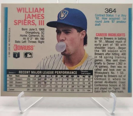 1992 Donruss William James Spiers III Baseball Card #364