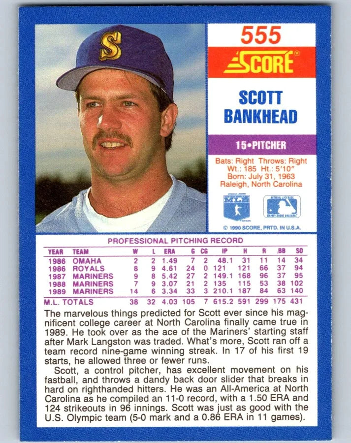 1990 Score Scott Bankhead Baseball Card #555
