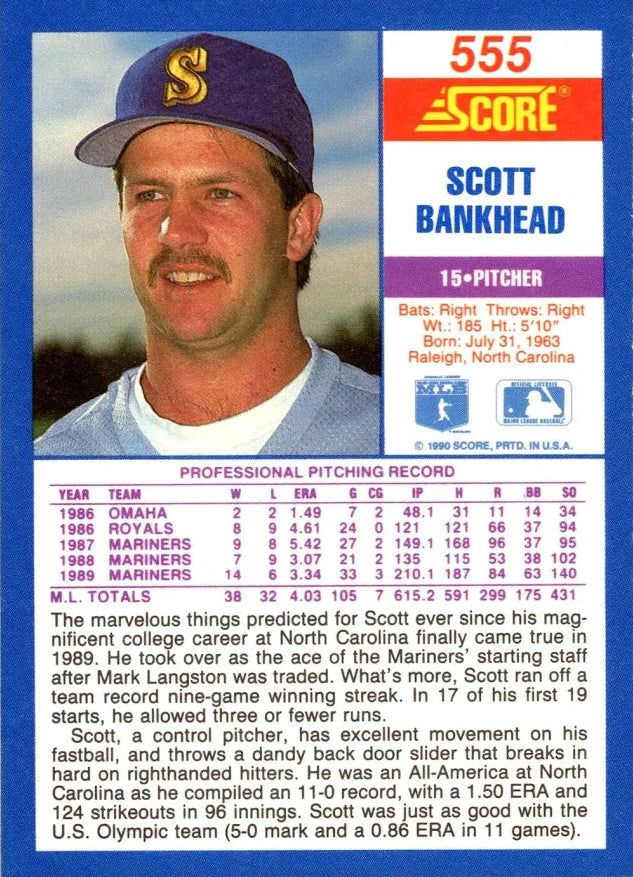 1990 Score Scott Bankhead Baseball Card #555