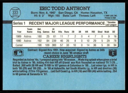 1991 Donruss Eric Todd Anthony Baseball Card #333