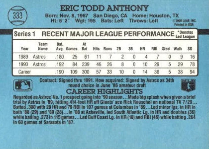 1991 Donruss Eric Todd Anthony Baseball Card #333