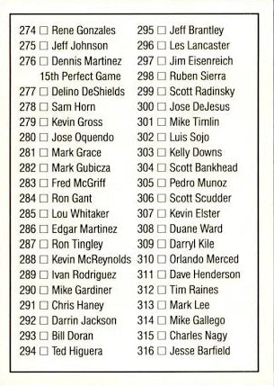 1992 Donruss Checklist Baseball Card #320