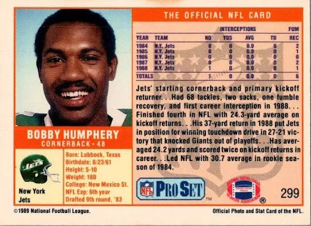 1989 NFL Pro Set Bobby Humphery Football Card #299