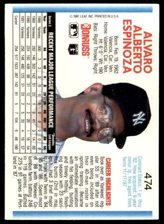 1992 Donruss Alvaro Alberto Espinoza Baseball Card #474