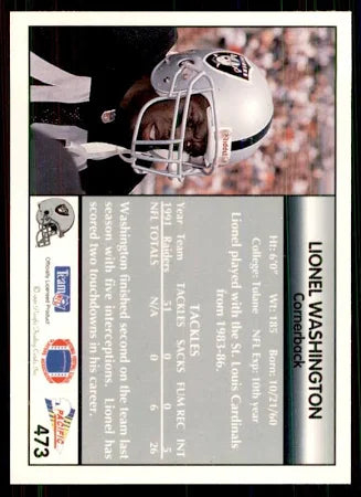 1992 Pacific Lionel Washington Football Card #473
