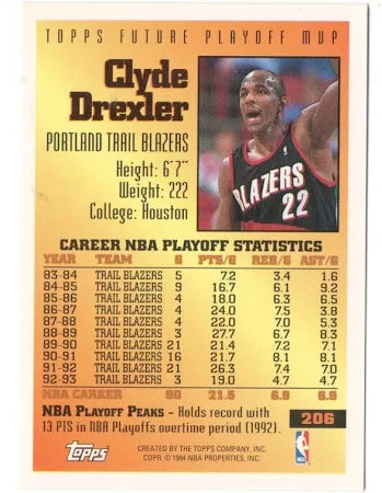 1994 Topps Future Playoff MVP Clyde Drexler Basketball Card #206
