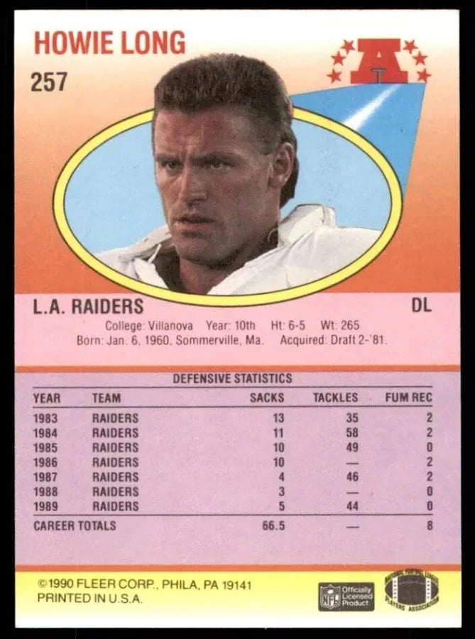 1990 Fleer Howie Long Football Card #257