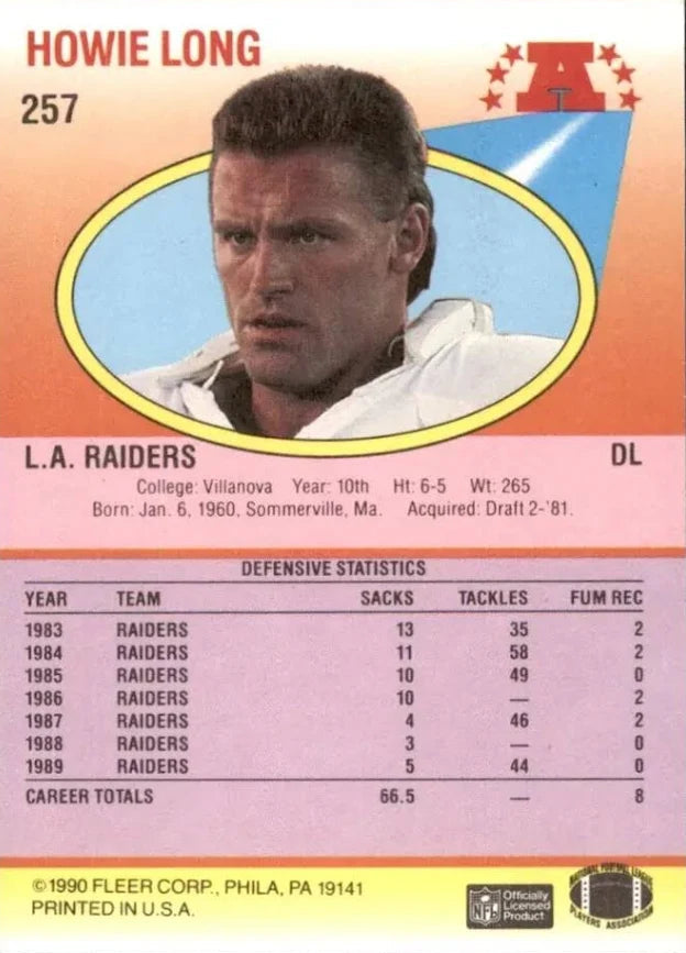 1990 Fleer Howie Long Football Card #257