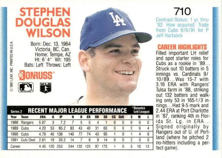 1992 Donruss Stephen Douglas Wilson Baseball Card #710