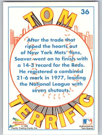 1992 Pacific Tom Terrific Tom Seaver Winning with the Reds Baseball Card #36