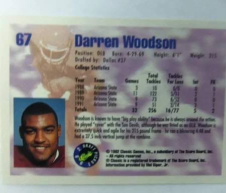 1992 Classic Draft Picks Darren Woodson Football Card #67