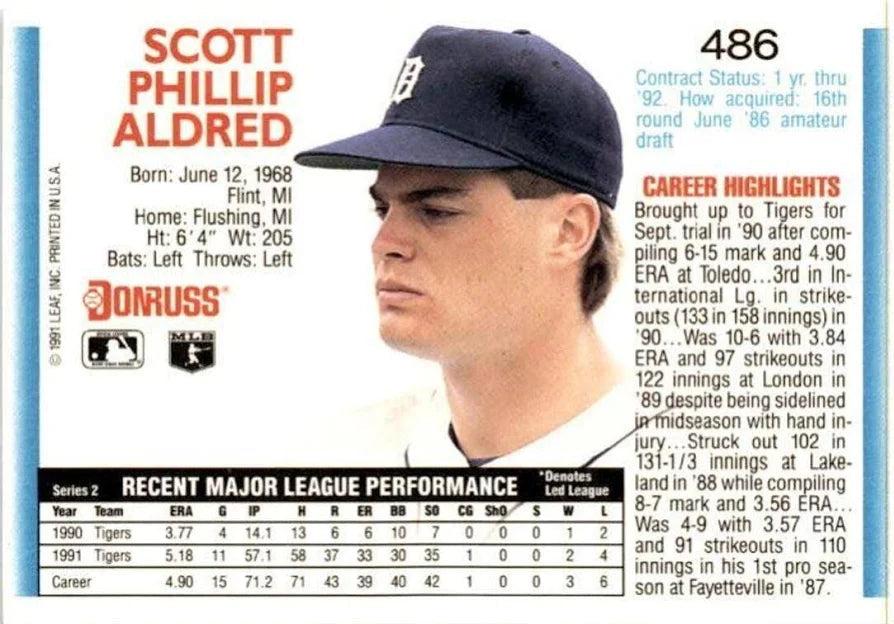 1992 Donruss Scott Phillip Aldred Baseball Card #486
