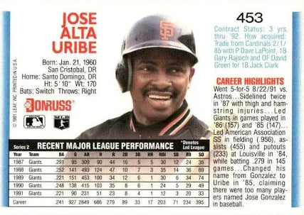 1992 Donruss Jose Alta Uribe Baseball Card #453