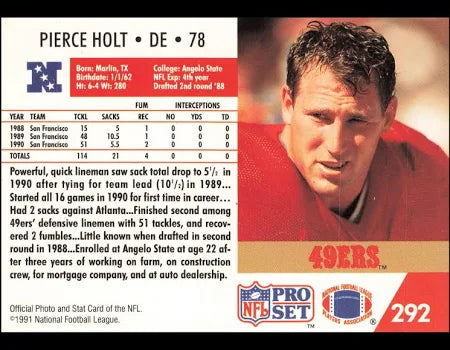 1991 NFL Pro Set Peirce Holt Football Card #292