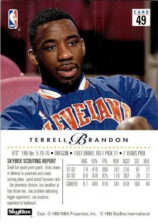 1993 Skybox Premium Edition Terrell Brandon Basketball Card #49