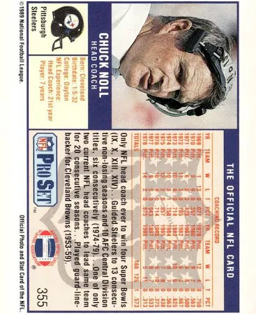 1989 NFL Pro Set Chuck Knoll Football Card #355