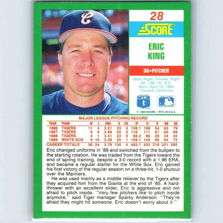 1990 Score Eric King Baseball Card #28