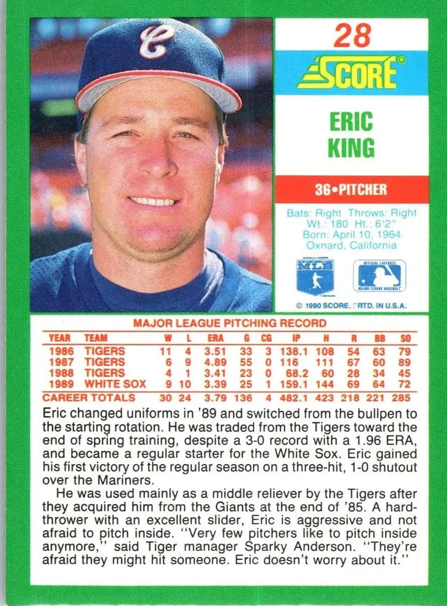 1990 Score Eric King Baseball Card #28