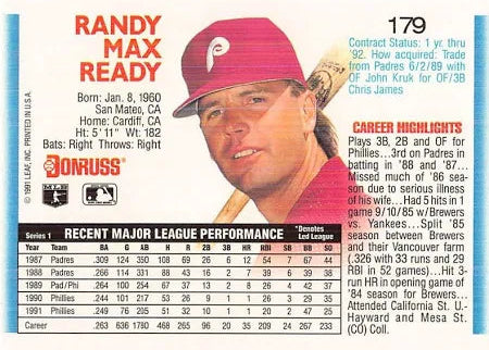 1992 Donruss Randy Max Ready Baseball Card #179