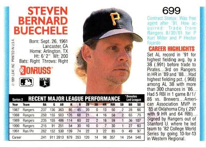 1992 Donruss Steven Bernard Buechele Baseball Card #699