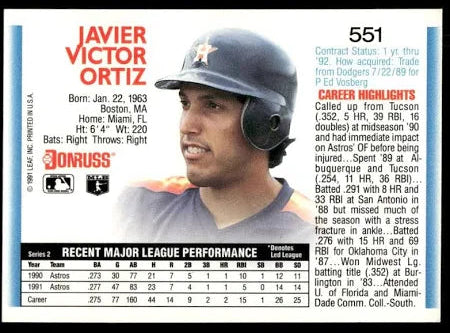 1992 Donruss Javier Victor Oritz Baseball Card #551