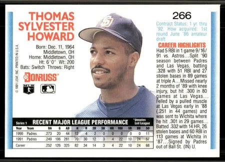 1992 Donruss Thomas Sylvester Howard Baseball Card #266