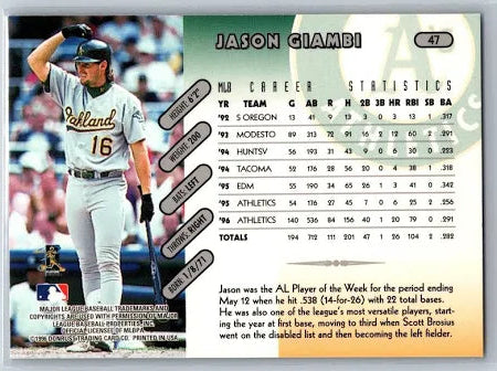 1996 Donruss Jason Giambi Baseball Card #47