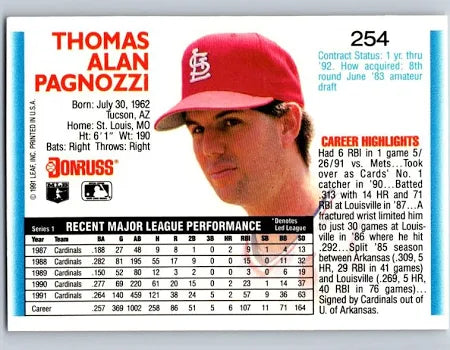 1992 Donruss Thomas Alan Pagnozzi Baseball Card #254