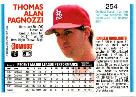 1992 Donruss Thomas Alan Pagnozzi Baseball Card #254