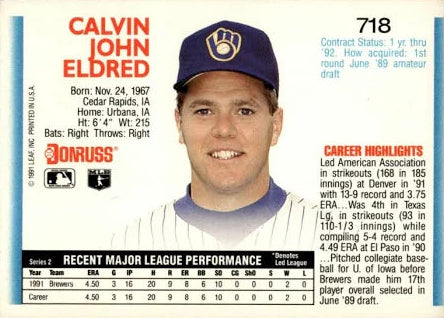 1992 Donruss Calvin John Eldred Baseball Card #718