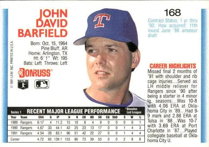 1992 Donruss John David Barfield Baseball Card #168