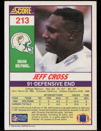 1993 Pacific Jeff Cross Football Card #213
