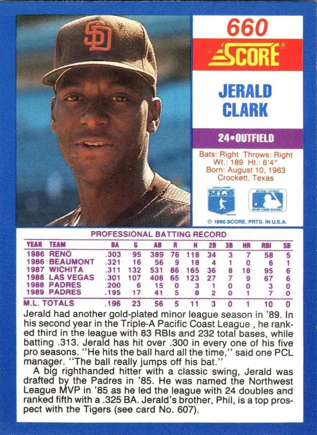 1990 Score Jerald Clark Baseball Card #660