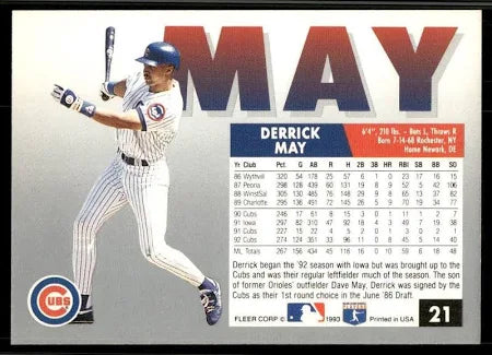 1993 Fleer Derrick May Baseball Card #21