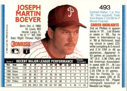 1992 Donruss Joseph Martin Boever Baseball Card #493