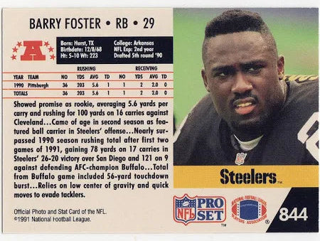 1991 NFL Pro Set Barry Foster Football Card #844