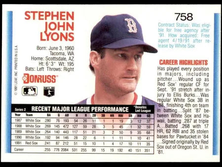 1992 Donruss Stephen John Lyons Baseball Card #758