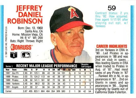 1992 Donruss Jeffrey Daniel Robinson Baseball Card #59